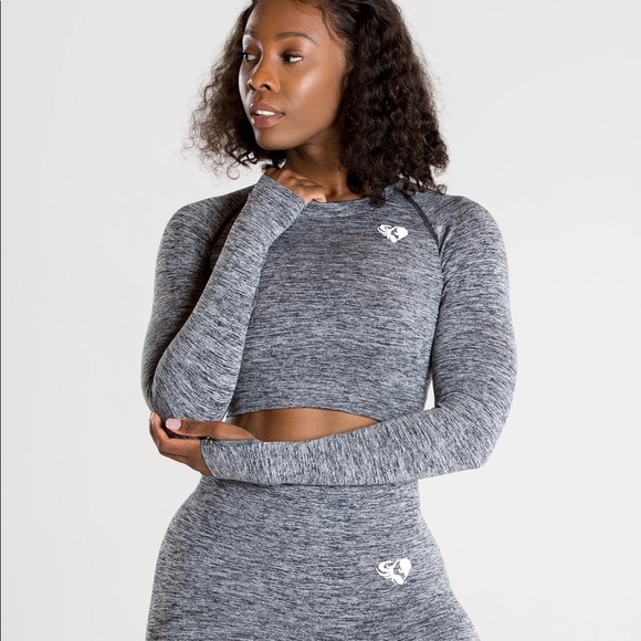 Grey Marl Move Seamless Long Sleeve Crop Top - Picture 1 of 7